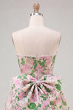 Yellow Flower Jacquard A-Line Short Homecoming Dress with Bow