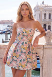 Yellow Flower Jacquard A-Line Short Homecoming Dress with Bow
