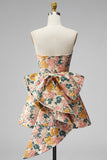 Blue Flower Jacquard A-Line Short Homecoming Dress with Bow