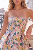 Yellow Flower Jacquard A-Line Short Homecoming Dress with Bow