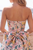 Yellow Flower Jacquard A-Line Short Homecoming Dress with Bow