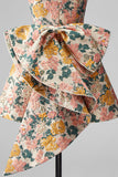 Blue Flower Jacquard A-Line Short Homecoming Dress with Bow