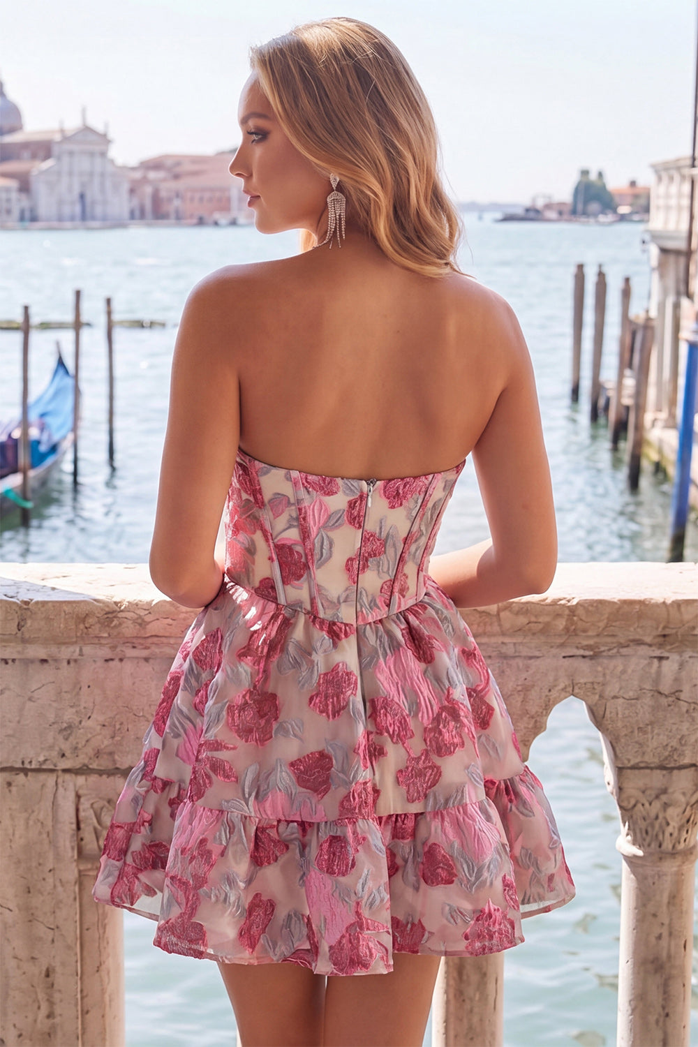 Floral Orange Corset Sweetheart A-Line Short Homecoming Dress