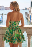 Floral Orange Corset Sweetheart A-Line Short Homecoming Dress