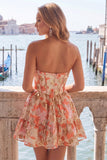 Floral Orange Corset Sweetheart A-Line Short Homecoming Dress