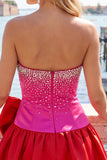 Blue Satin Beaded A-Line Short Homecoming Dress with Bow