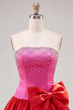 Blue Satin Beaded A-Line Short Homecoming Dress with Bow