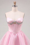 Yellow Corset Tiered Ruffled A-Line Short Homecoming Dress