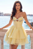 Yellow Corset Tiered Ruffled A-Line Short Homecoming Dress