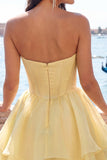Yellow Corset Tiered Ruffled A-Line Short Homecoming Dress
