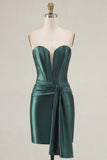 Fuchsia Satin Corset Sweetheart Tight Short Homecoming Dress with Sash