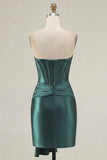 Fuchsia Satin Corset Sweetheart Tight Short Homecoming Dress with Sash