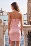 Fuchsia Satin Corset Sweetheart Tight Short Homecoming Dress with Sash