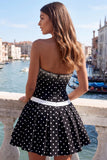 White Black Dots Beaded A-Line Short Homecoming Dress with Bow