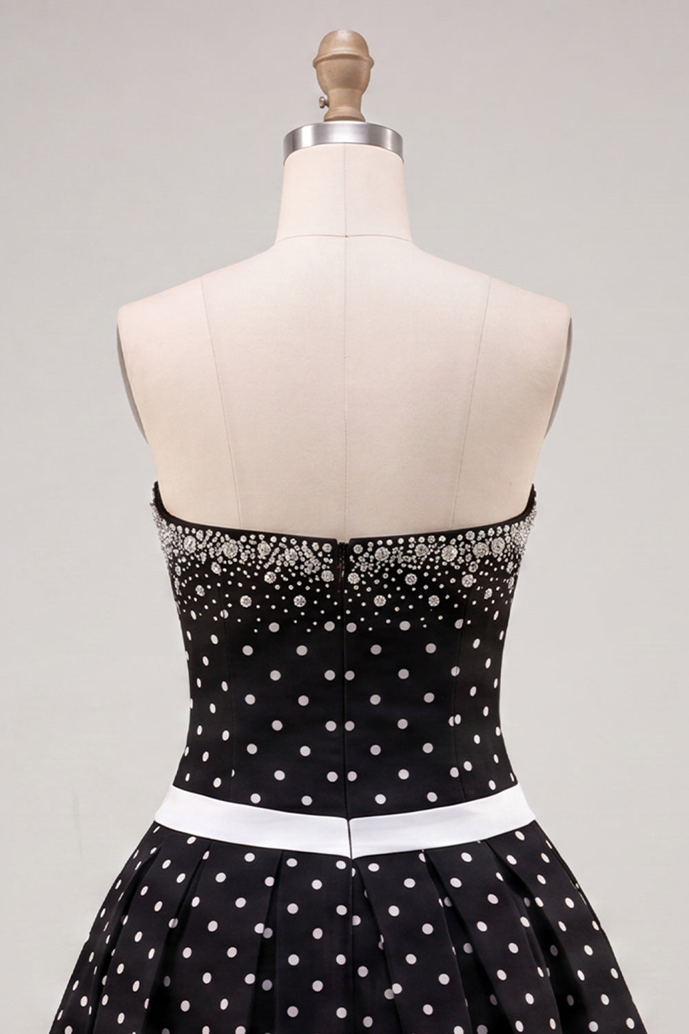 White Black Dots Beaded A-Line Short Homecoming Dress with Bow