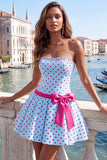 White Black Dots Beaded A-Line Short Homecoming Dress with Bow