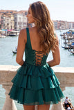 Hot Pink Corset Tiered Ruffled A-Line Short Homecoming Dress