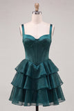 Hot Pink Corset Tiered Ruffled A-Line Short Homecoming Dress