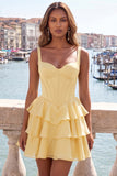 Hot Pink Corset Tiered Ruffled A-Line Short Homecoming Dress