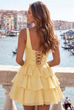 Hot Pink Corset Tiered Ruffled A-Line Short Homecoming Dress