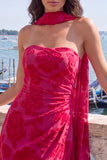 Blue Floral Ruched Tight Short Homecoming Dress with Neck Scarf