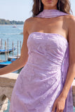 Blue Floral Ruched Tight Short Homecoming Dress with Neck Scarf