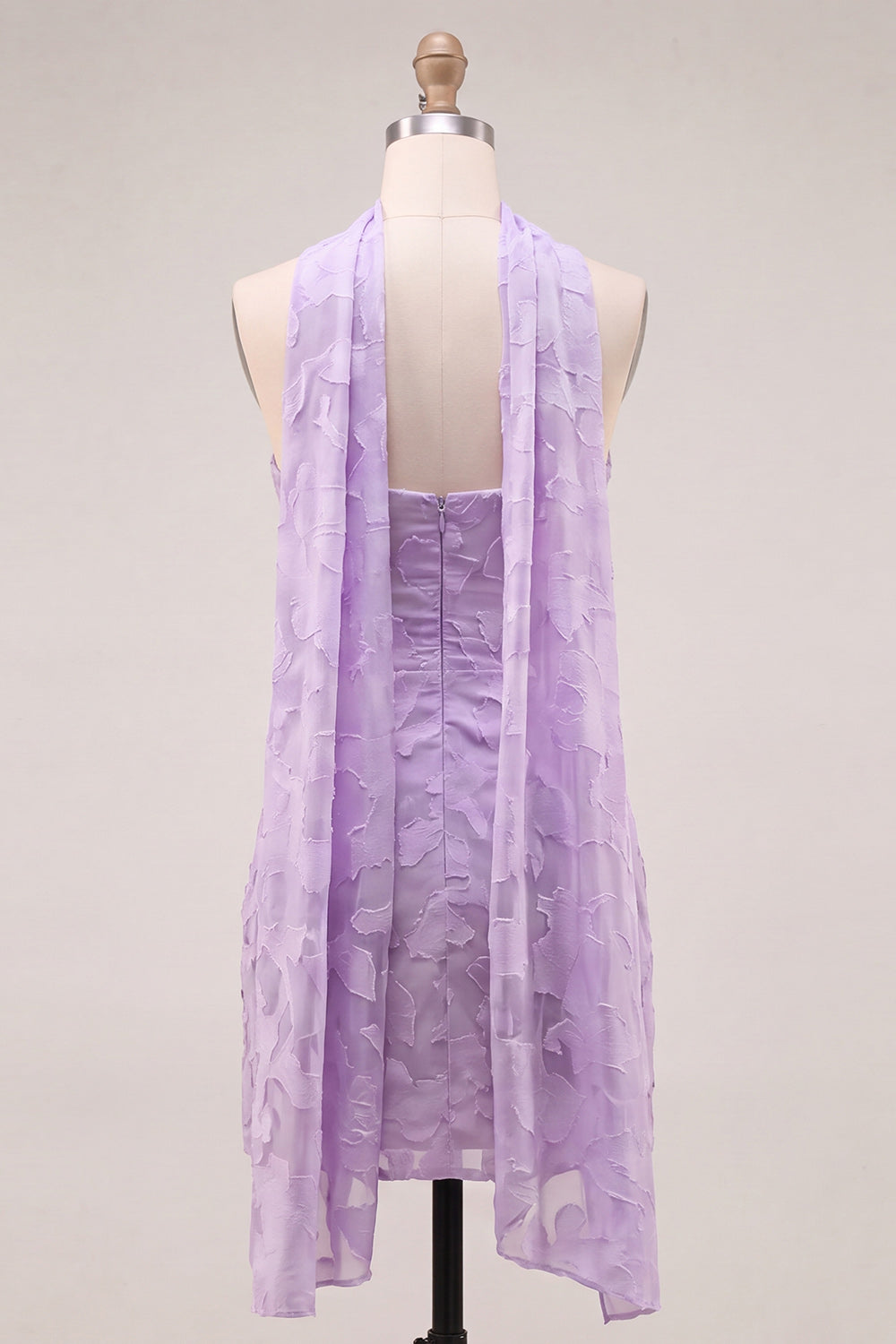 Blue Floral Ruched Tight Short Homecoming Dress with Neck Scarf