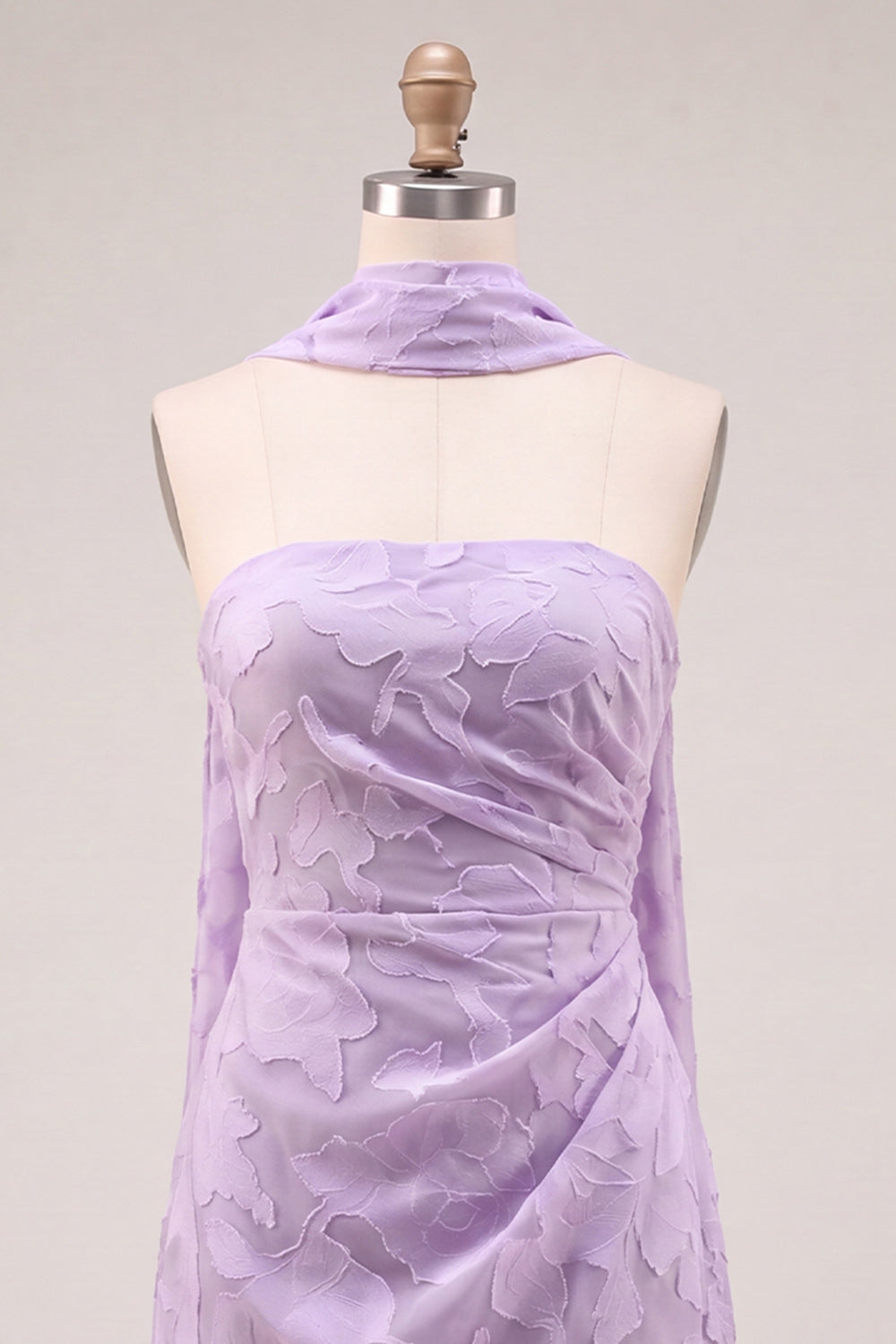 Blue Floral Ruched Tight Short Homecoming Dress with Neck Scarf
