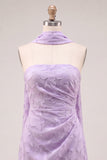 Blue Floral Ruched Tight Short Homecoming Dress with Neck Scarf