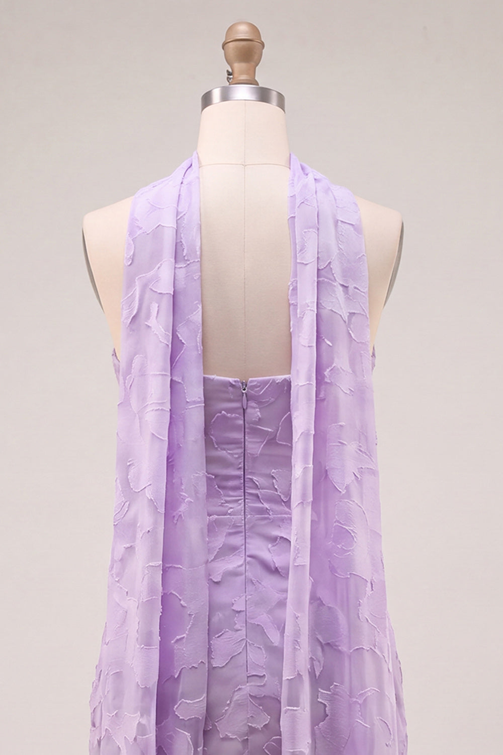 Blue Floral Ruched Tight Short Homecoming Dress with Neck Scarf