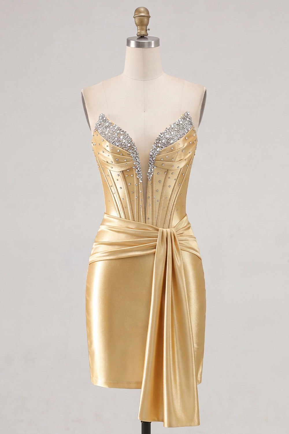 Sparkly Blue Satin Beaded Tight Short Corset Homecoming Dress with Sash