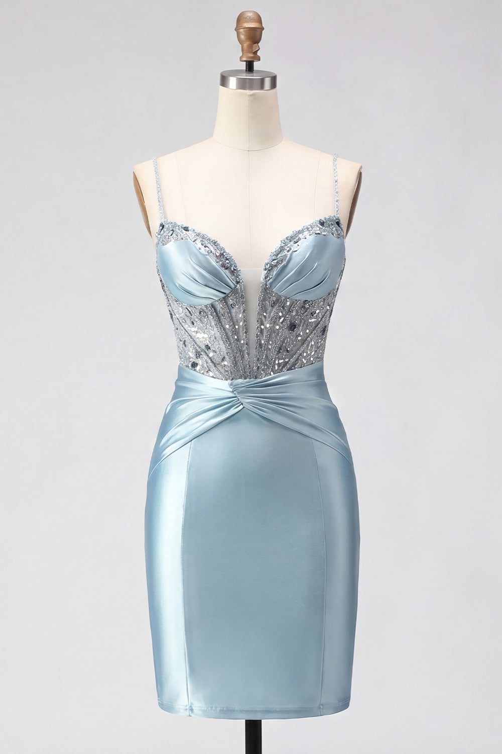 Sparkly Pink Satin Sequin Tight Short Corset Homecoming Dress