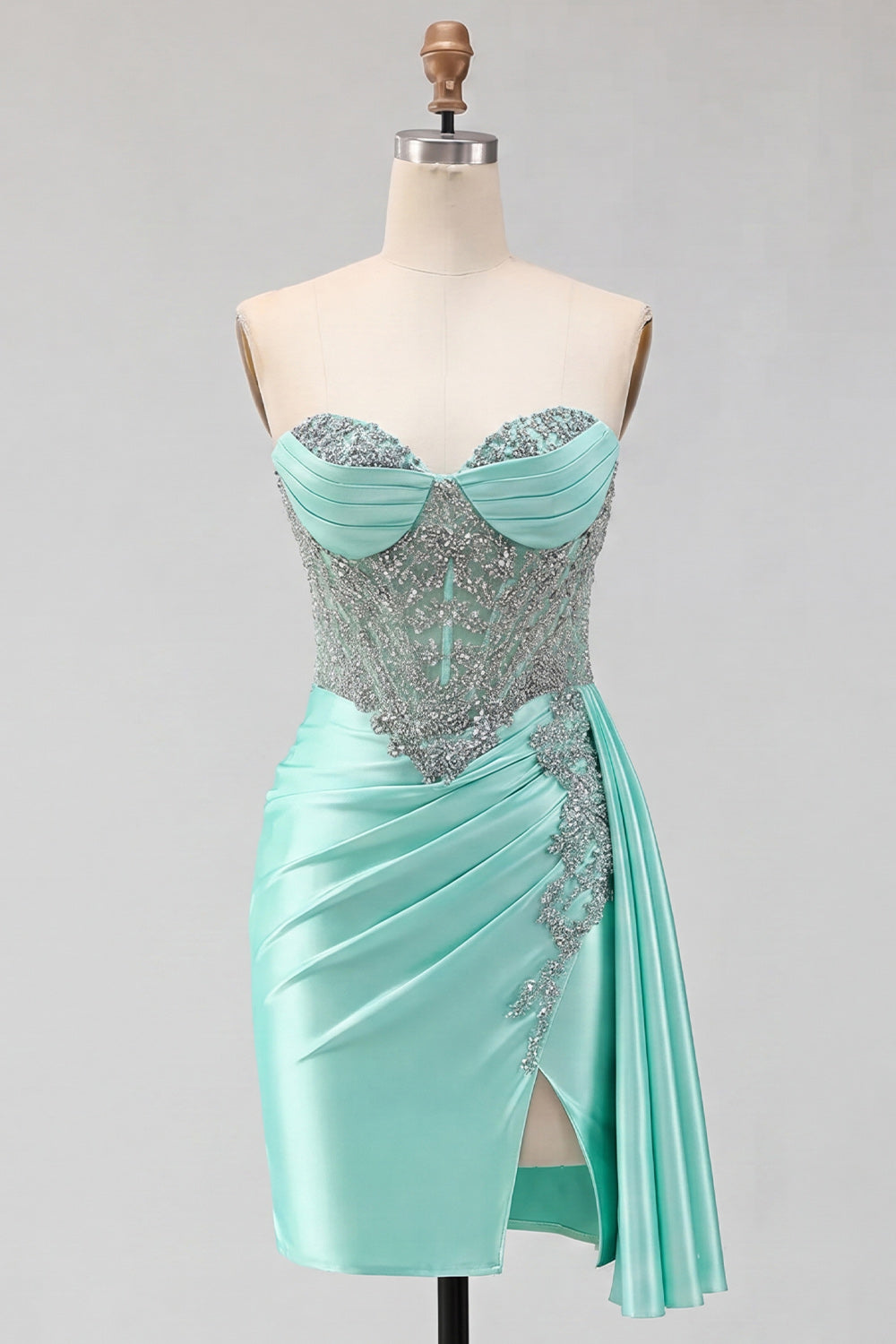 Sparkly Corset Dark Green Beaded Tight Short Satin Homecoming Dress