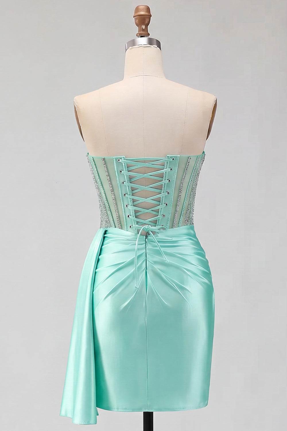 Sparkly Corset Dark Green Beaded Tight Short Satin Homecoming Dress