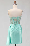 Sparkly Corset Dark Green Beaded Tight Short Satin Homecoming Dress