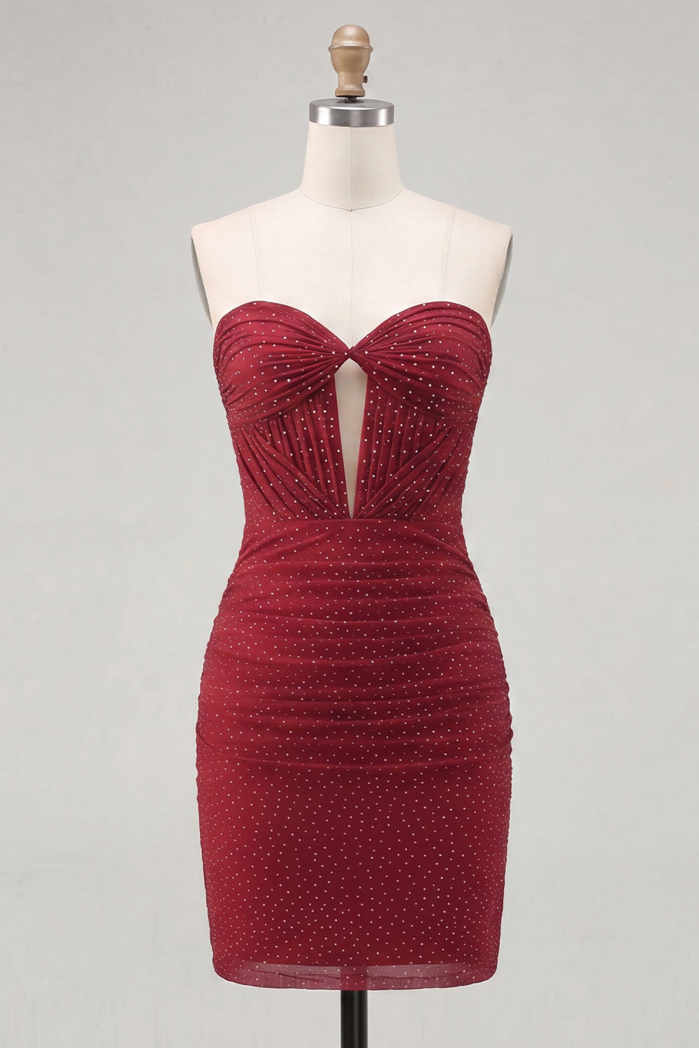 Sparkly Plum Beaded Sweetheart Keyhole Short Tight Homecoming Dress