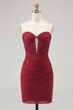 Sparkly Plum Beaded Sweetheart Keyhole Short Tight Homecoming Dress