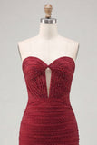 Sparkly Plum Beaded Sweetheart Keyhole Short Tight Homecoming Dress