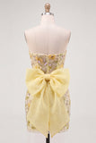 Sparkly Floral Pink Sequin Tight Short Homecoming Dress with Bow