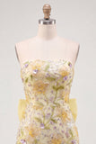 Sparkly Floral Pink Sequin Tight Short Homecoming Dress with Bow