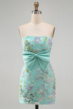 Floral Mint Green Sequin Tight Short Homecoming Dress with Bow