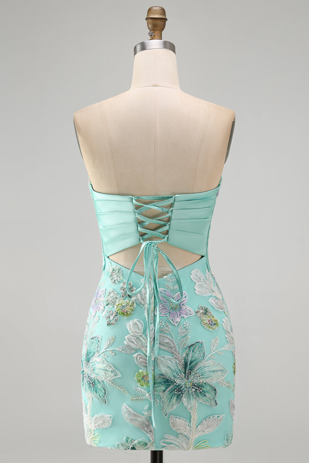 Floral Mint Green Sequin Tight Short Homecoming Dress with Bow