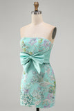 Floral Mint Green Sequin Tight Short Homecoming Dress with Bow