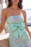 Floral Mint Green Sequin Tight Short Homecoming Dress with Bow