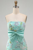 Floral Mint Green Sequin Tight Short Homecoming Dress with Bow