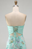 Floral Mint Green Sequin Tight Short Homecoming Dress with Bow