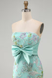 Floral Mint Green Sequin Tight Short Homecoming Dress with Bow