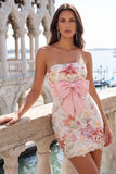 Floral Mint Green Sequin Tight Short Homecoming Dress with Bow