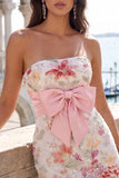 Floral Mint Green Sequin Tight Short Homecoming Dress with Bow