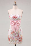 Floral Mint Green Sequin Tight Short Homecoming Dress with Bow